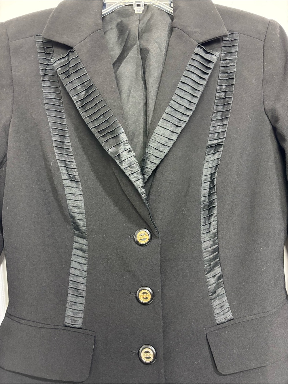 Cache Women's Black Tailored Blazer Pleated Silk Trim Office Career Tuxedo 6 - Picture 3 of 13